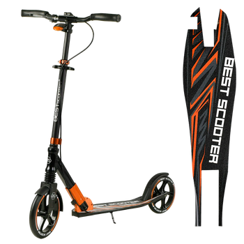 Самокат двухколесный с большими колесами и ручным тормозом Best Scooter Черный с оранжевым