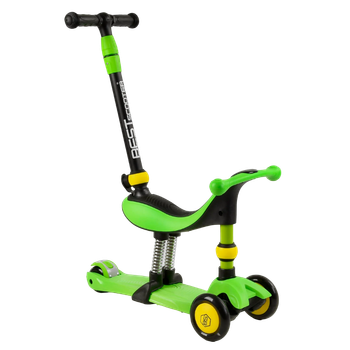 Трехколесный самокат со светящимися колесами и родительской ручкой Best Scooter Зеленый с черным
