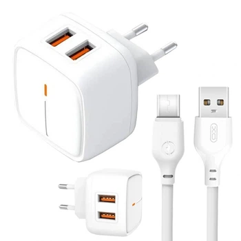 Сетевое зарядное устройство (адаптер) XO L61 2USB / 2.4A + Type-C white