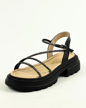Босоножки со стразами Evromoda 36811440 черные кожа 39
