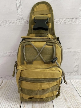 Тактическая мужская однолямочная нагрудная сумка через плечо коричневая