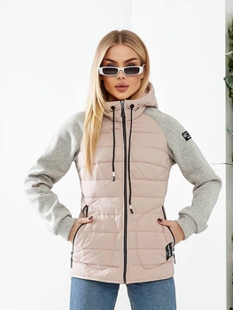 Куртка sport style ветровка с трикотажными рукавами от Khan kh1011, бежевая 44