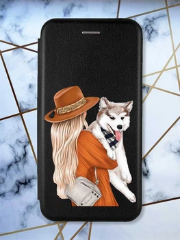 Чохол-книжка з малюнком для Xiaomi Redmi 7A Чорний; Дівчина з песиком (принт 115)