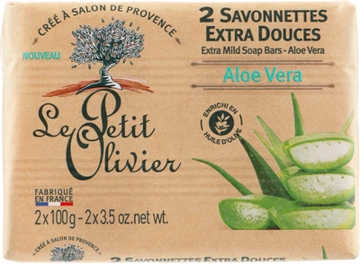 Мило для рук та тіла на основі рослинних олій з екстрактом алое віра Le Petit Olivier Extra mild soap bars