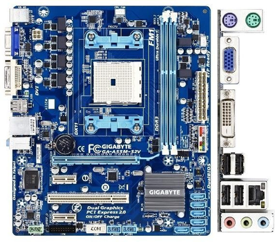 Материнская плата Gigabyte GA-A55M-S2V (sFM1, AMD A75, PCI-Ex16)(2xD DDR3/VGA/DVI)