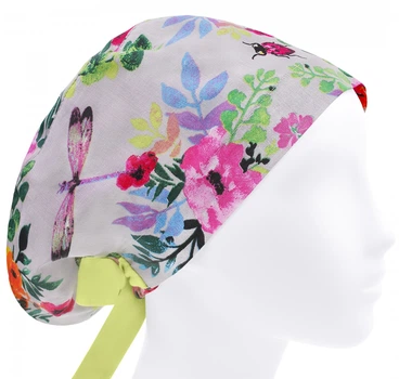 Медицинская шапочка женская HeadwearUniverse универсальная принт Цветы бабочка лимонница
