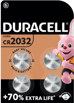 Specjalistyczna bateria pastylkowa litowa Duracell 2032, 3V, 4 szt. DL2032/CR2032 (5000394071780)