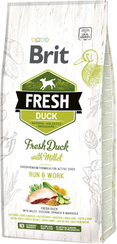 Сухий корм для активних дорослих собак Brit Fresh Active Run & Work з качкою та пшоном 12 кг (8595602530816)