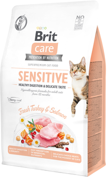 Сухий корм для вибагливих кішок Brit Care Cat GF Sensitive Digestion & Delicate Taste з індичкою та лососем 400 г (8595602540716)
