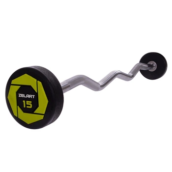 Штанга фиксированная изогнутая Zelart Urethane Barbell TA-2690 15 кг Зелено-черный (58363127)