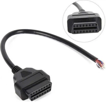 Кабель подовжувач OBD2 30см ОБД 16-pin МАМА під паяння розпаювання (622540457) Чорний