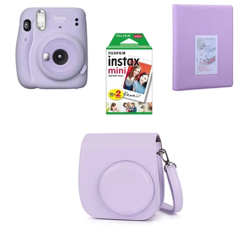 Камера моментальной печати Fujifilm Instax Mini 11 Purple / Чехол фиолетовый / Фотобумагой на 20 снимков / Фотоальбом фиолетовый на 64 снимка