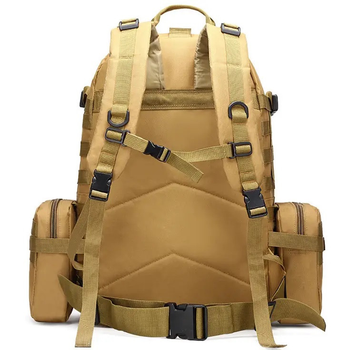 Рюкзак сумка на плечі в стилі штурмового ранця з підсумками ідеальне спорядження багатофункціональний для активного способу життя в кольорі Койот на 50 літрів
