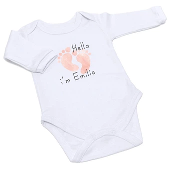 Костюм боді іменний на довгий рукав для новонародженного Рожеві Сліди Heybaby 80