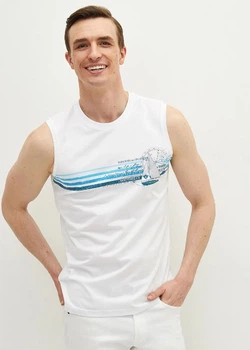 Мужская майка LC Waikiki с принтом South Blue XXL Белая (LCW T-shirt -8448)
