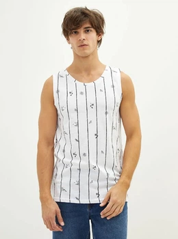 Майка чоловіча LC Waikiki в смужку з принтом пальми XXL Біла (LCW T-shirt -8452)
