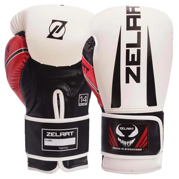 Перчатки боксерские PU Zelart Pro (размер 10oz, Белый-красный) (BO-1323_Белый-красный)