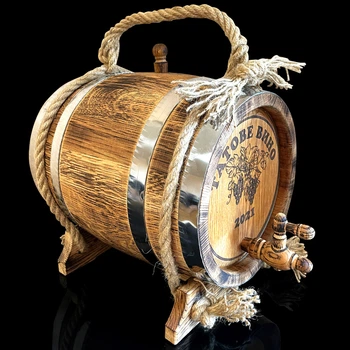 Дубова бочка Barhan «Татове вино Wine» з колотого дуба для віскі, вина, самогону і коньяку обручі нержавіюча сталь 5 л