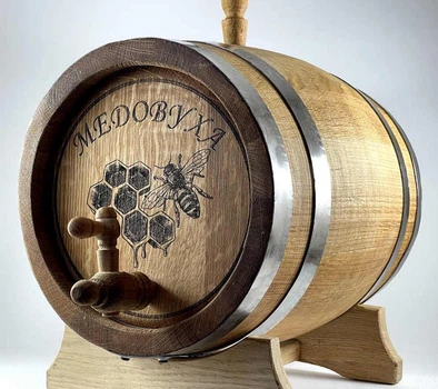 Дубовая бочка Barrels «Медовуха» из колотого дуба для виски, вина, самогона и коньяка обручи нержавеющая сталь 10 л