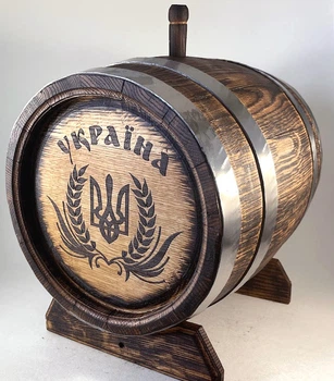 Дубовая бочка Barrels «Украина» из колотого дуба для виски, вина, самогона и коньяка обручи нержавеющая сталь 10 л