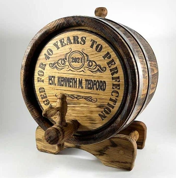 Дубовая бочка Barrels «For 40 Years to Perfections» из колотого дуба для виски, вина, самогона и коньяка обручи нержавеющая сталь 10 л