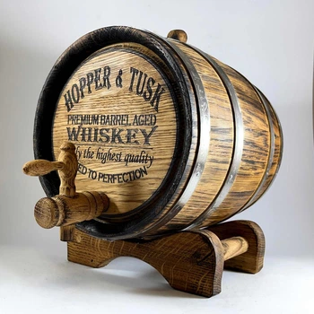 Дубова бочка Barrels «Hopper&Tusk» з колотого дуба для віскі, вина, самогону і коньяку обручі нержавіюча сталь 10 л