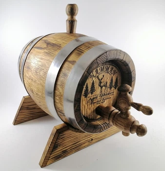 Дубовая бочка Barrels «Hamman» из колотого дуба для виски, вина, самогона и коньяка обручи нержавеющая сталь 2 л