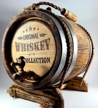 Дубова бочка Barrels «Original Whiskey» з колотого дуба для віскі, вина, самогону і коньяку обручі нержавіюча сталь 10 л