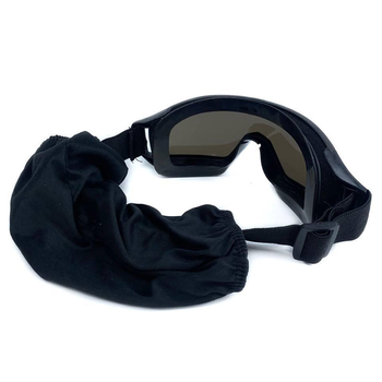 Тактичні захисні окуляри-маска зі змінними лінзами чорні 304 універсальні