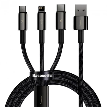 Кабель Baseus Tungsten Gold One-for-three Fast Charging Data Cable USB to M+L+C 3.5A 1.5m Black (CAMLTWJ-01)