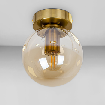 Люстра потолочная лофт Light House LS-18638F-1 BRZ+BR бронза, плафон янтарный