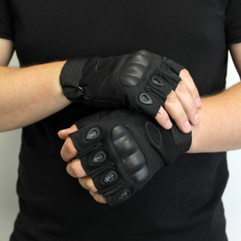 Рукавички військові, Тактичні рукавички для самооборони, Літні військові рукавички без пальців Чорні (L)
