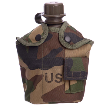 Тактична військова фляга з котелком у чохлі Zelart 4834 Camouflage Woodland