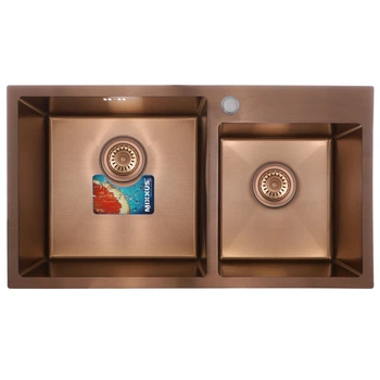Мойка для кухни MIXXUS из нержавеющей стали SET-7843D-220x1.0-PVD 780x430мм прямоугольная врезная матовая 1мм бронза на две чаши с сифоном MX0586