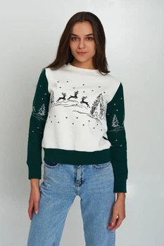 Різдвяний жіночий світшот з Оленями Green XXL | 52-54 UKRS-8831 UkrGlamour