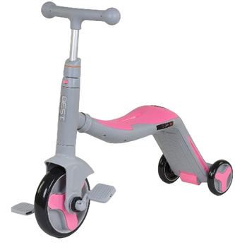 Трехколесный детский самокат 3 в 1 беговел велосипед Best Scooter Розовый с серым