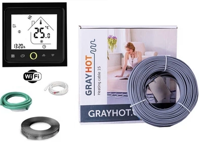 Тепла підлога нагрівальний двожильний кабель GrayHot Heating 9м. 129Вт з WiFi Black терморегулятором в комплекті