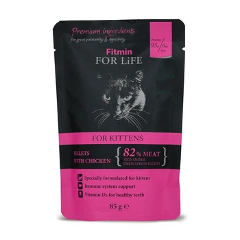 Mokra karma dla kotów FITMIN fileciki z kurczakiem w sosie - saszetka 85g (8595237015153)