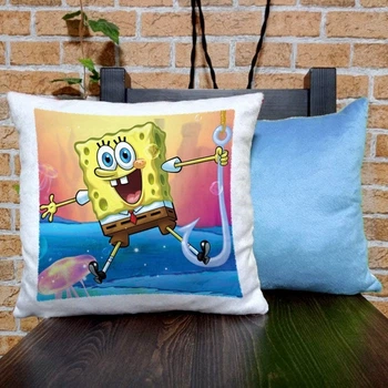 Подушка плюшева квадратна 32х32см з принтом Sponge Bob