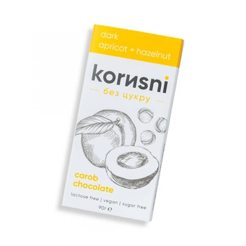 Шоколад без цукру ТМ korиsni чорний "Фундук Курага" 90 г