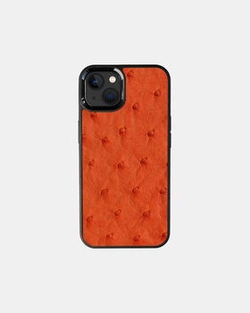 Чохол Kartell із помаранчевої шкіри страуса з фолікулами для iPhone 13