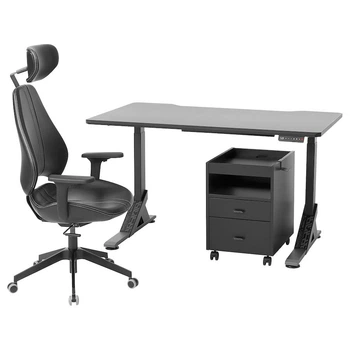 Ігровий стіл з кріслом та комодом IKEA UPPSPEL / GRUPPSPEL 140x80 см чорний (194.415.36)