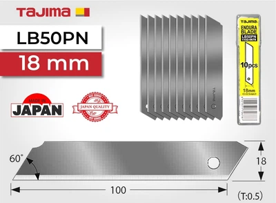 Лезвия безсегментные&nbsp;TAJIMA LB50PN&nbsp;ультра острые 18 мм&nbsp;серые&nbsp;10 шт 1102-0678