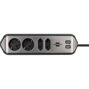 Подовжувач Brennenstuhl Estilo 4 розетки 2 USB порти 2 метри, чорний (1153590410)