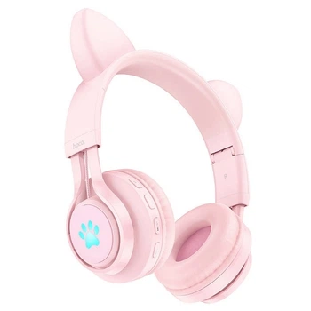 Дитячі навушники з котячими вушками RGB підсвічуванням HOCO W39 Cat Ear kids Bluetooth Рожеві