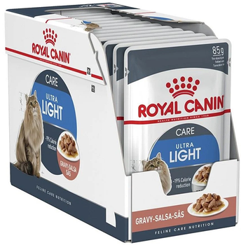 Упаковка вологого корму для кішок з надмірною вагою ROYAL CANIN Ultra Light шматочки в соусі 12 x 85 г (9003579308707)