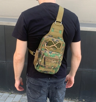 Нагрудна сумка рюкзак тактична військова Darvoz 38х19.5х11 см Піксель Зелена