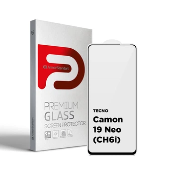 Защитное стекло для TECNO Camon 19 Neo (CH6i), Full Glue, 2.5D, на весь экран, глянцевое, закаленное 9H, полная проклейка по всей поверхности, с черной рамкой, противоударное, ArmorStandart (ARM62087)