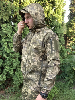 Куртка летняя влагоустойчивая с капюшоном пиксель soft-shell, Куртка пиксель,Тактическая военная ветровка ВСУ 48р.