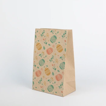 Пакет подарочный Пасхальный eko-kraft 150*90*240 мм 10 шт/уп Маленький Праздничный пакет для пасхальных гостинцев "Крашанки-Писанки" Крафт Пакет для упаковки сувениров с дном